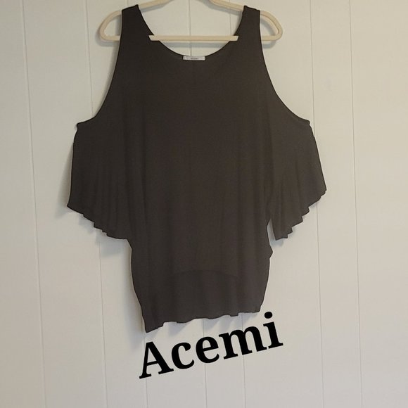 Acemi black cut out shoulder dolman short sleeve scoop neck blouse Sz: M - Picture 1 of 2